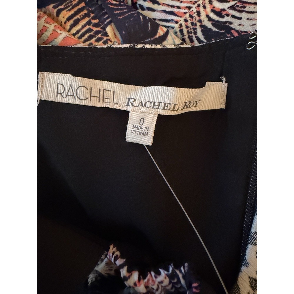 NWT RACHEL Rachel Roy Contrast Print A Line Dress Size 0 Aloha Black / Cream - Picture 5 of 6